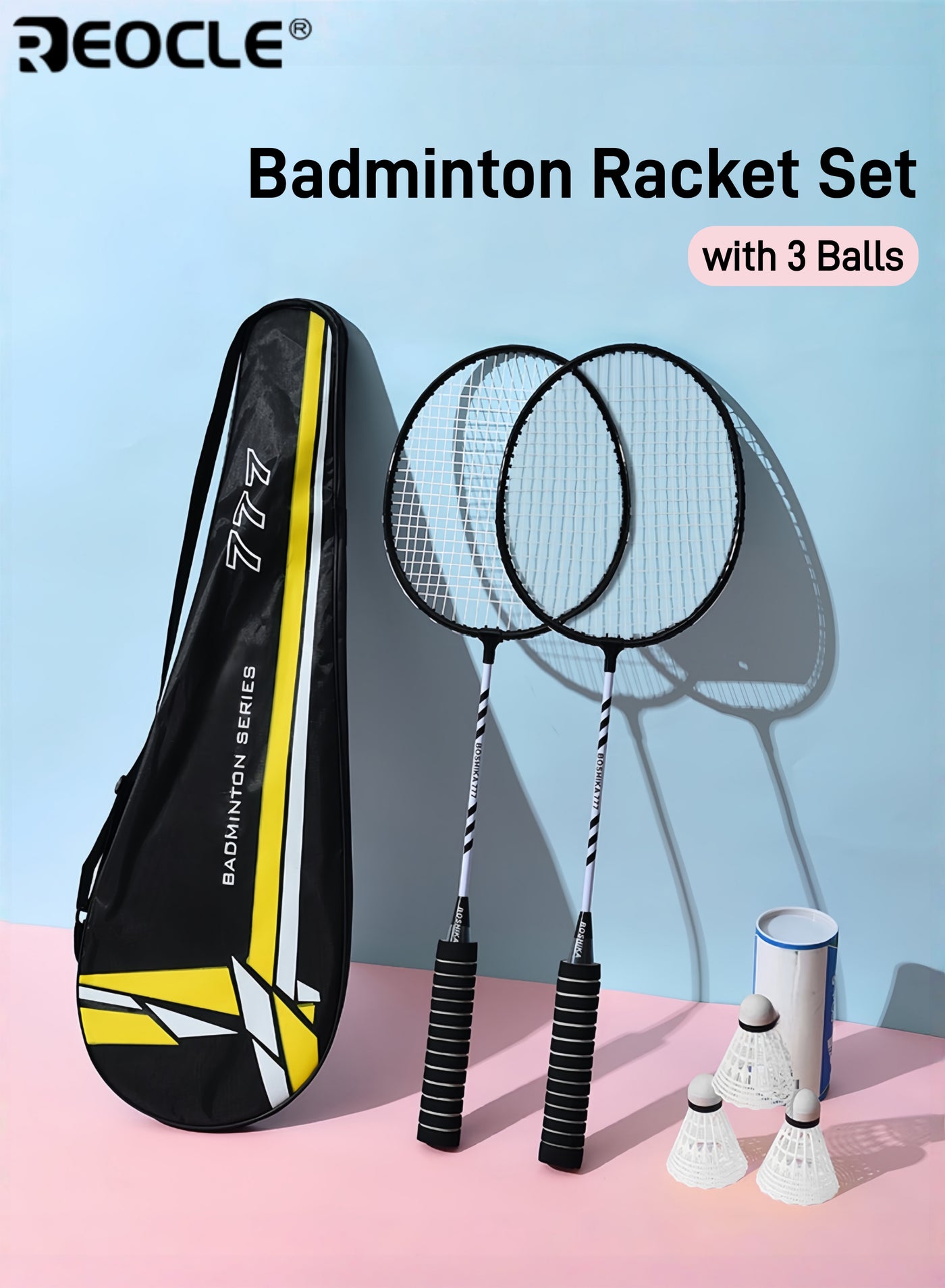 Badminton Racket Set with 3 Balls Lightweight yet Powerful and Stable Performance Large Frame lron Alloy Construction Perfect for Outdoor Sports Enthusiasts