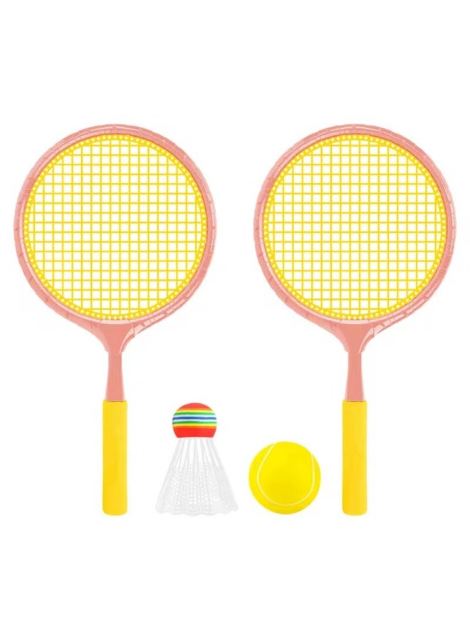 Kids Badminton Starter Set 2 PCS Lightweight Plastic Racket Kit with 1 Shuttlecock 1 Soft Ball for Boys Girls Fun Exercise Screen Free Activity for Kids Garden Beach Backyard Play Set Tennis Beginner Set Training Racquet Set In Assorted Colors for Indoor