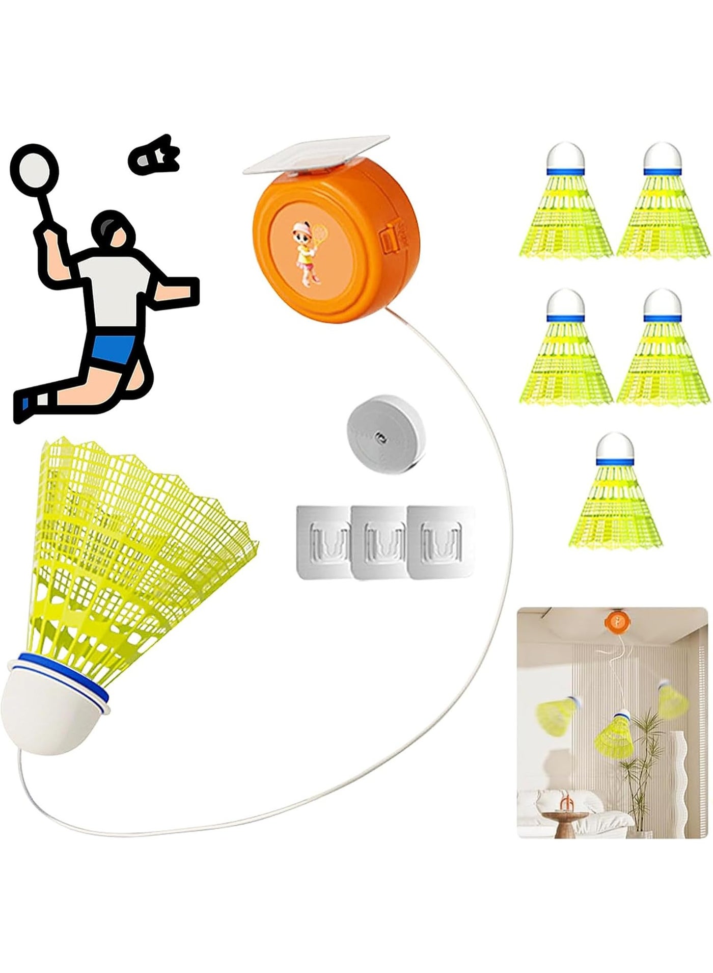 Solo Badminton Rebound Trainer Portable Self Training Shuttlecock Set for Indoor