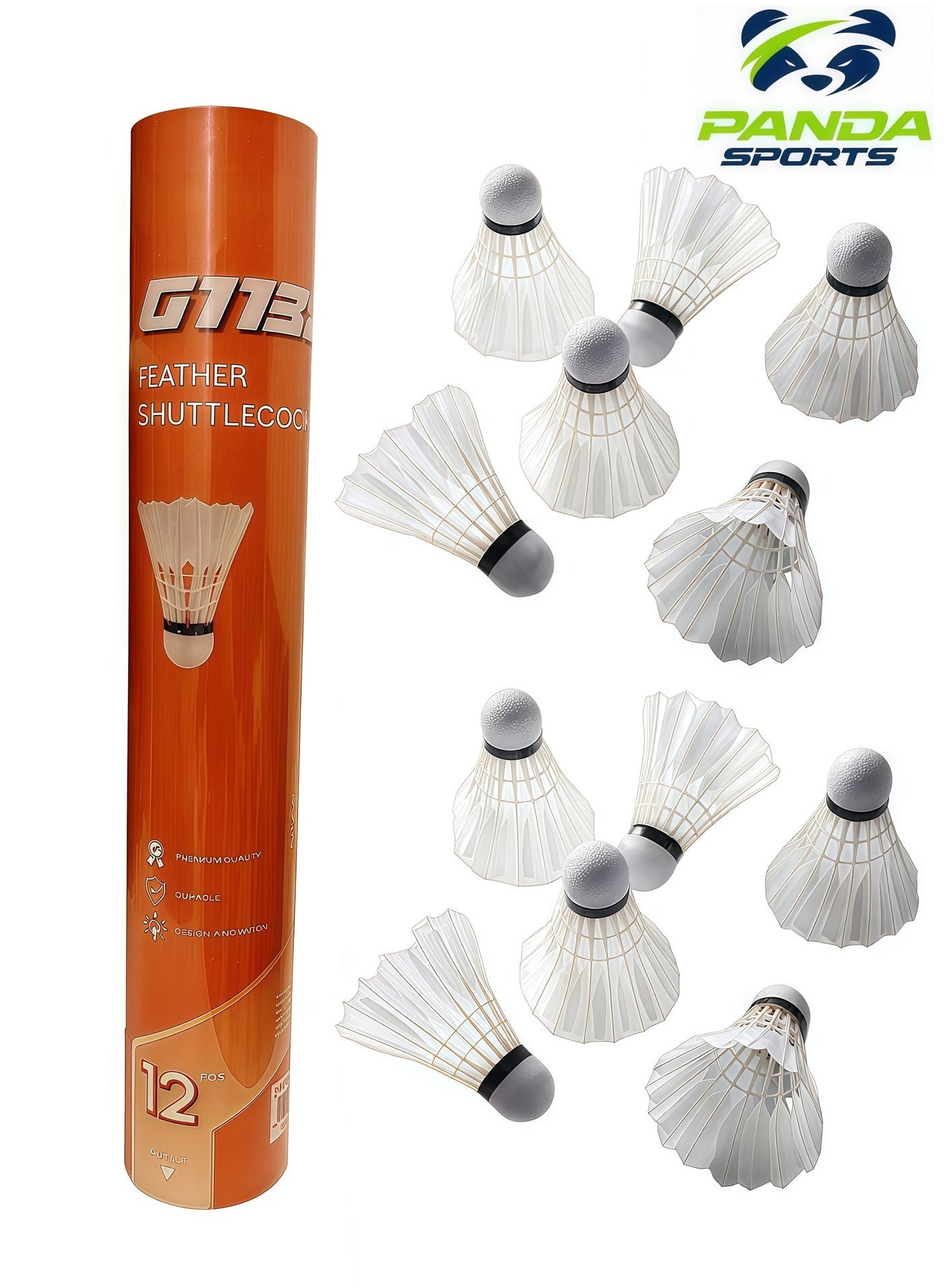 12-Pack Badminton Shuttlecocks, White, Premium Goose Feathers, Cork Ball Head, Durable competition-grade, Stable Flight，Speed 77