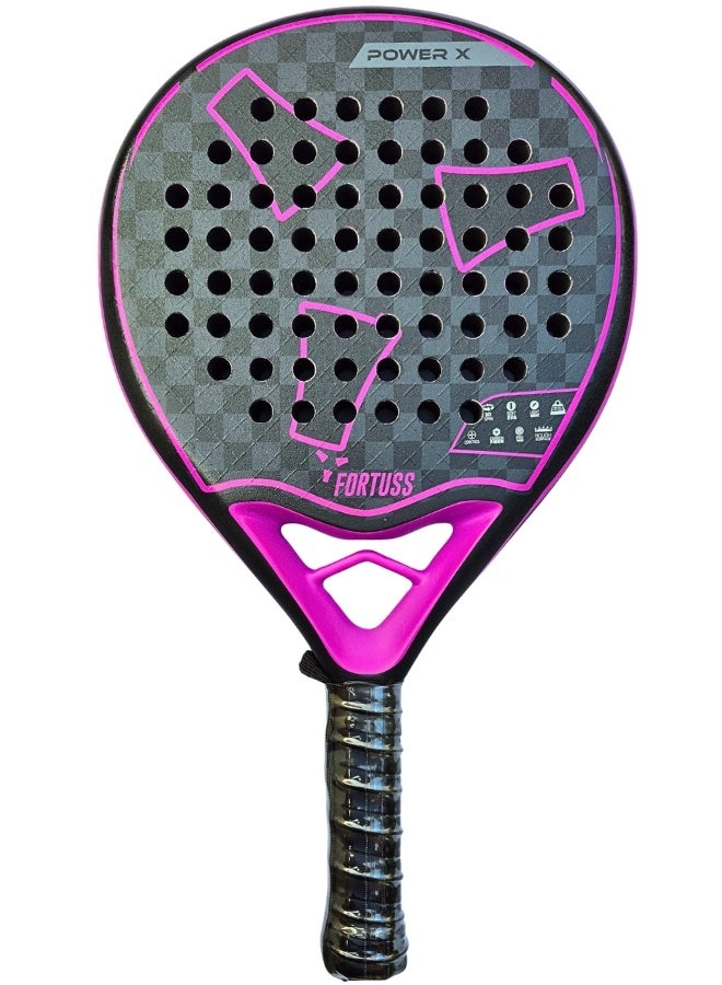 FORTUSS Padel Tennis Racket – Full Carbon Fiber – Dual 3D Texture & Rough Max Grit Surface with Light EVA Memory Flex Foam Core – Padel Racquet – Round Shape Paddle Racket with Bag Included (Purple)
