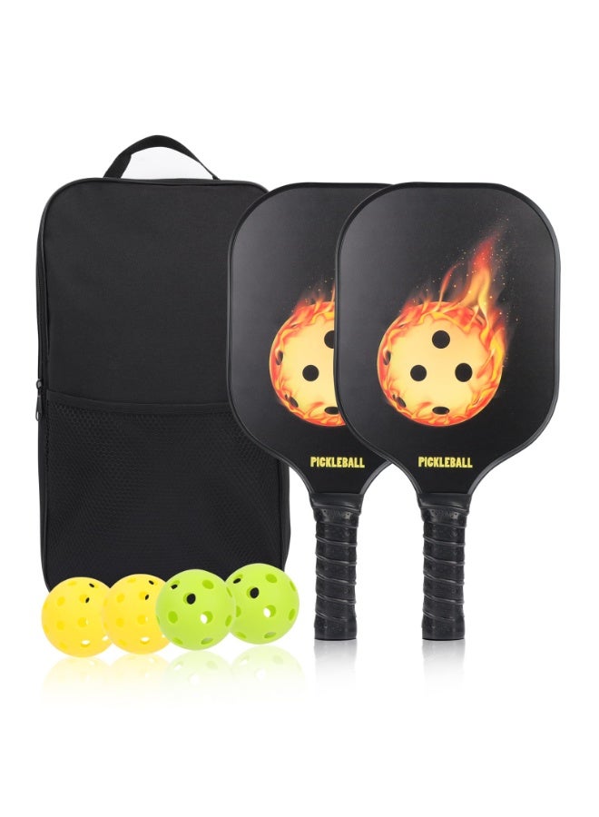 Pickleball Paddles Set of 2, USAPA Approved Carbon Fiber Pickle Ball Paddle (CHS) Polypropylene Honeycomb Core, Anti Slip Sweat Absorbing Grip with 4 Balls and Carry Bag