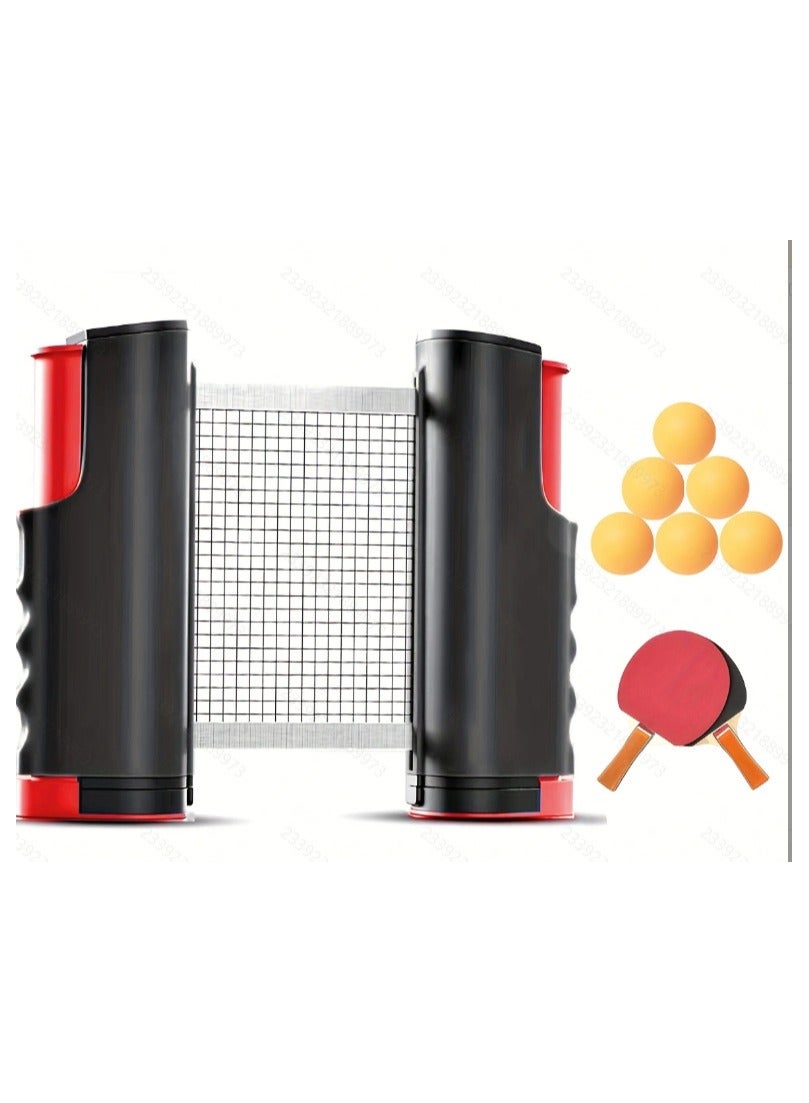 Ping Pong Paddle Set, Portable Table Tennis Set with Retractable Net,Rackets,Balls for Indoor/Outdoor Games