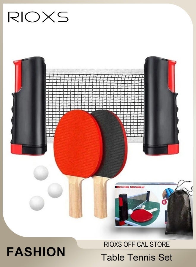 Table Tennis Sets, Complete Racket Sports Set- Two High Performance Bats, Stretchable Portable Net, Storage Bag And Three Table Tennis Balls, All-in-One All-in-One Retractable Ping Pong Net Set, Portable Ping Pong Paddles Set For Indoor/Outdoor Use, Famil