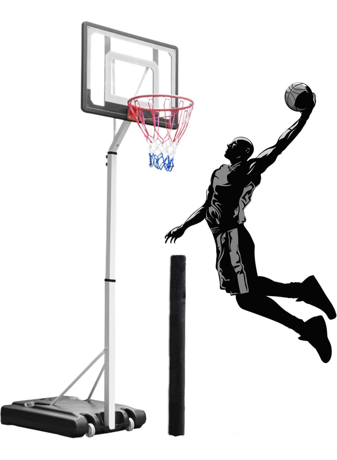 Portable Height-Adjustable Basketball Hoop Assembles, Adjustable Outdoor Indoor Basketball Hoop Goal System Stand with Wheels for Adults and Kids, with Sheath, Basketball, Pump, Ball Needle