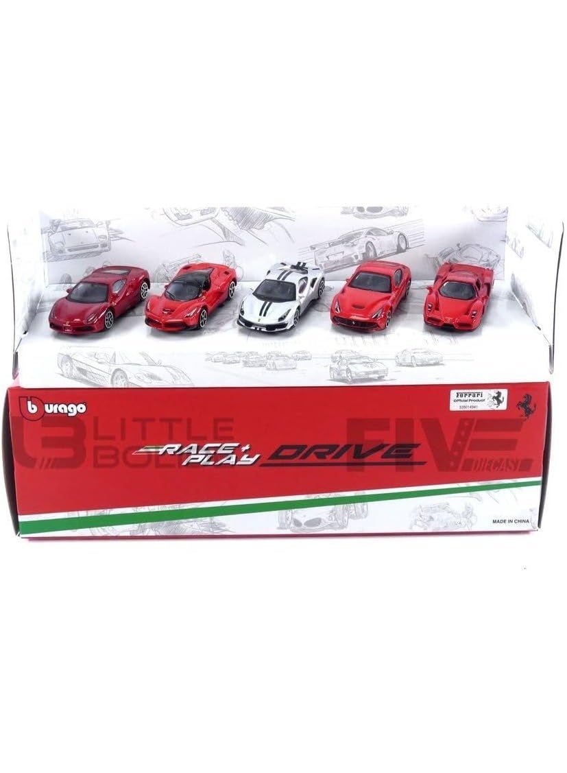 Bburago - Gift Pack of 5 Ferrari Drives - 5 Realistic, Iconic Car Models, 3 Inches Size, Official Ferrari Licence, Recommended Age 3+
