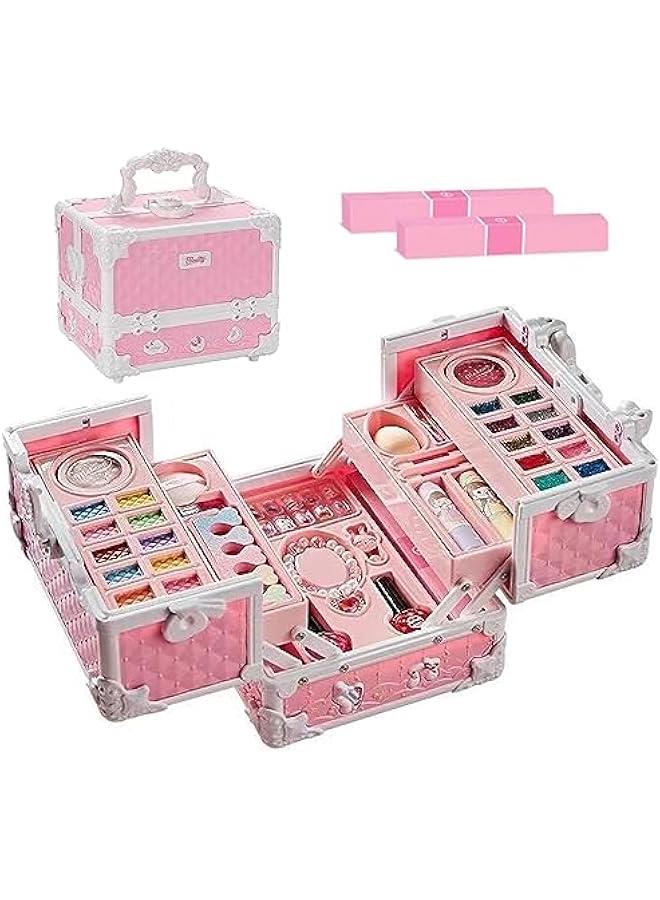 Kids Makeup Kit, Real Kids Makeup Set Washable Makeup Set Toys for Girls with Portable Makeup Box Including Lipstick, Eye Shadows and So On, Girls Toys for Girls Aged 5 6 7+ Year Old (Pink-C)