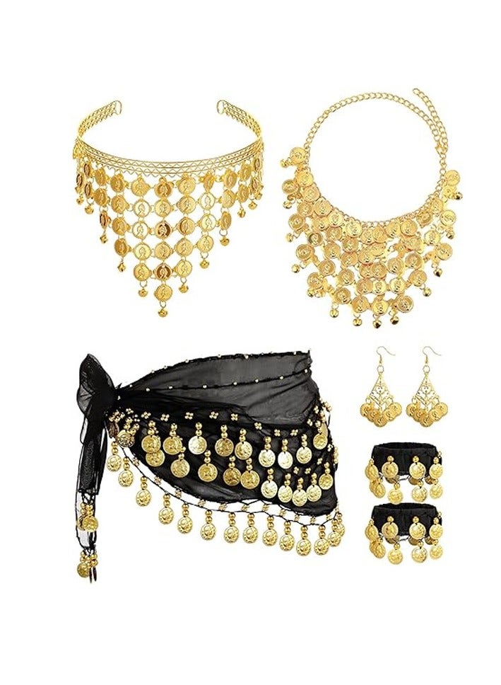 Belly Dance Belt Scarf Waist Belt With Gold Coins Black Color