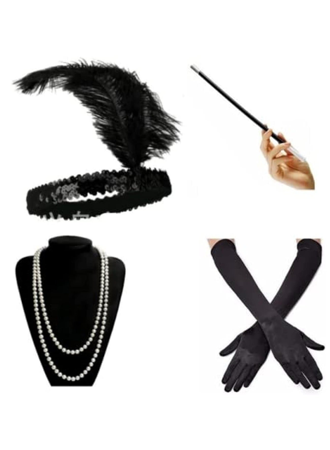 1920s Accessories Sets Costume Gatsby Feather Headband Gloves
