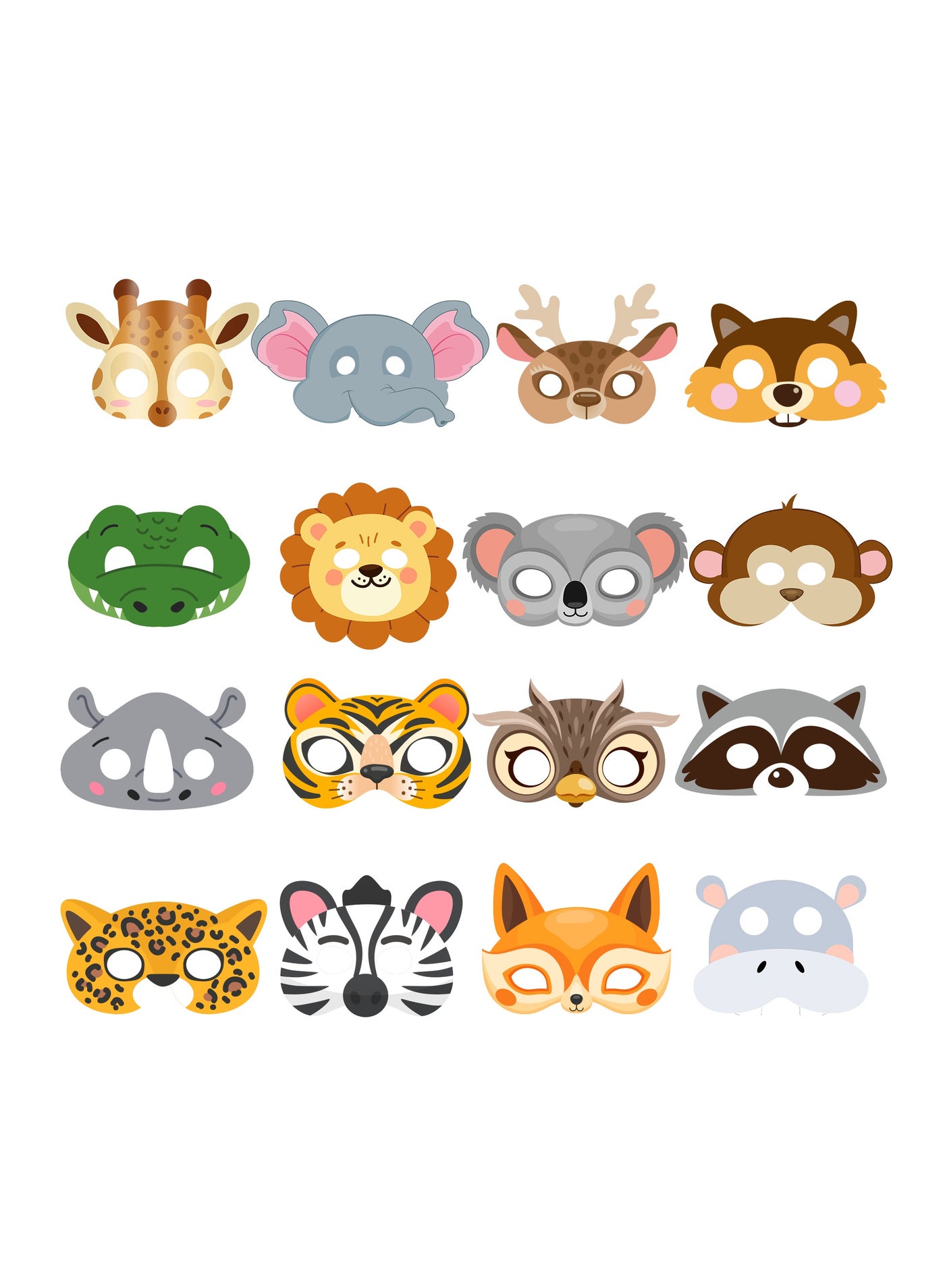 Felt Jungle Animal Masks for Kids, 16 Pcs Animal Party Masks Set - Jungle Animal Felt Masks, Jungle Safari Party Mask & Safari Animal Face Masks, for Jungle Animal Party Decorations Supplies