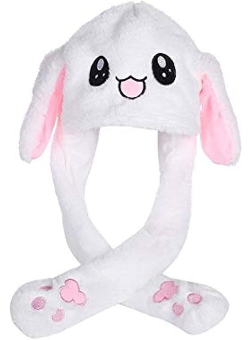 ORiTi Funny Plush Bunny Hat Ear Moving/Jumping Rabbit Hat Cute Unisex Animal Ear Flap Hat with Paws for Women Girls