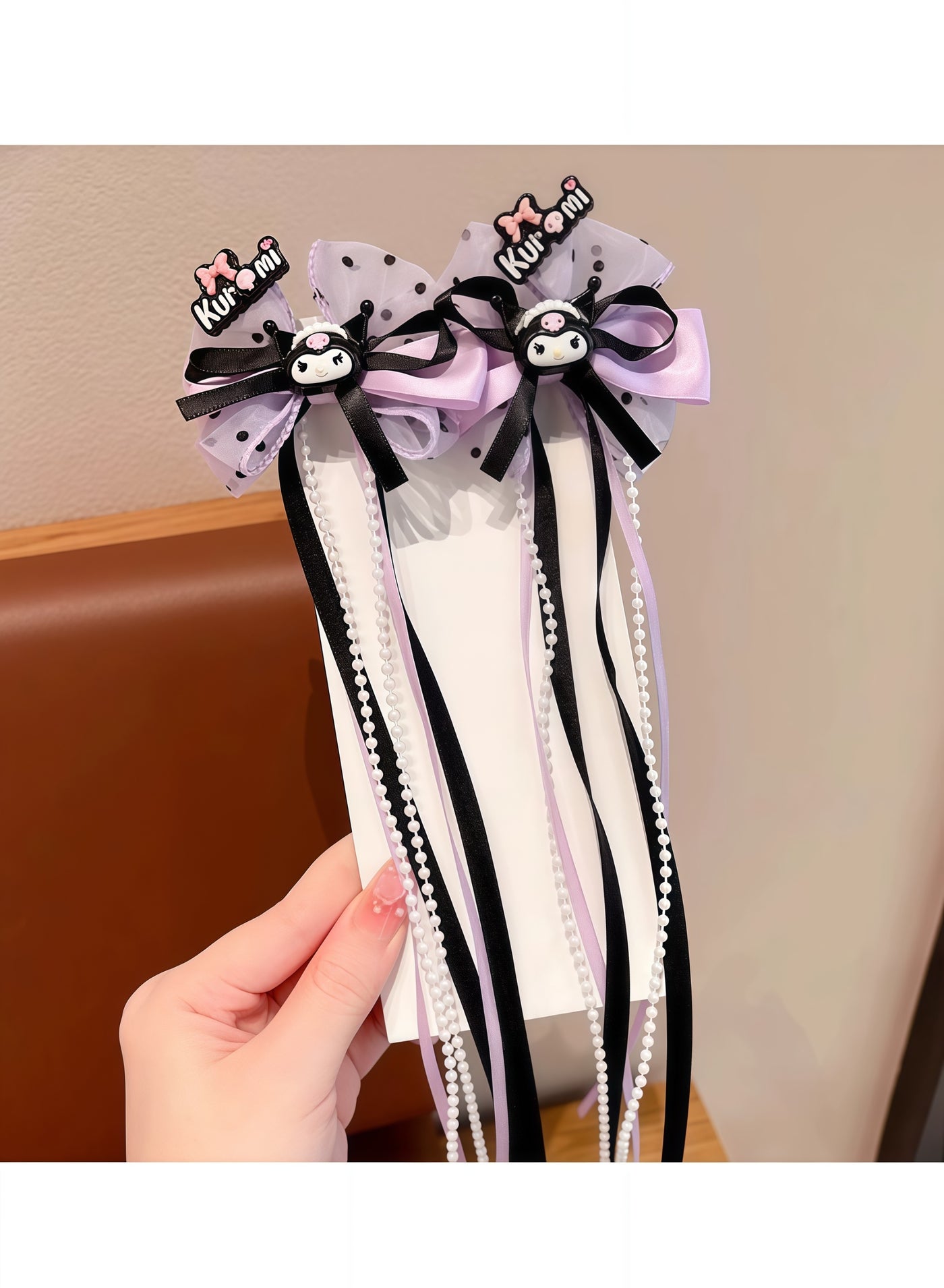 Kuromi children's Hair Bow Clips Long Tails Grosgrain  Bow Tie Hair Accessories for Girls Kids, Purple