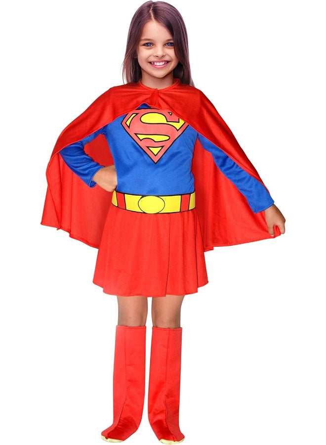 Supergirl Costume for Girls 8-10 y | Kids Superhero Fancy Dress with Cape, Belt & Overboots | DC Comics Licensed Outfit