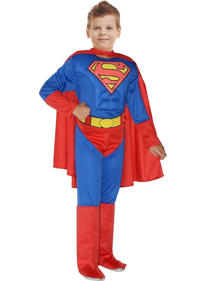 Superman Kids Muscle Costume 3-4 Years | Official DC Comics Superhero Outfit with Padded Jumpsuit, Cape, Belt & Overboots