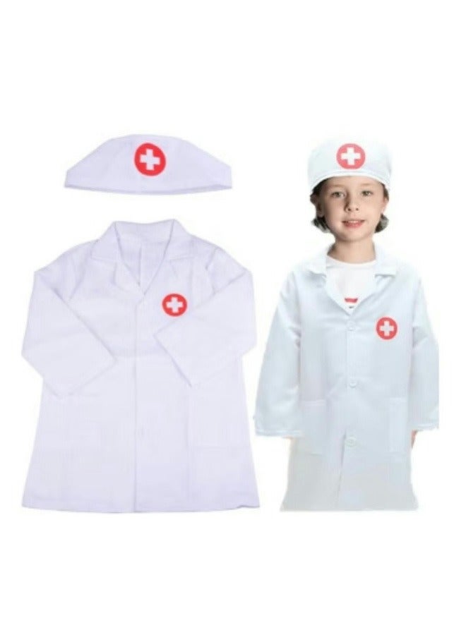 Children's Doctor Role Play Set White Lab Coat and Nurse Cap Suitable for Boys and Girls Holiday Party Costumes