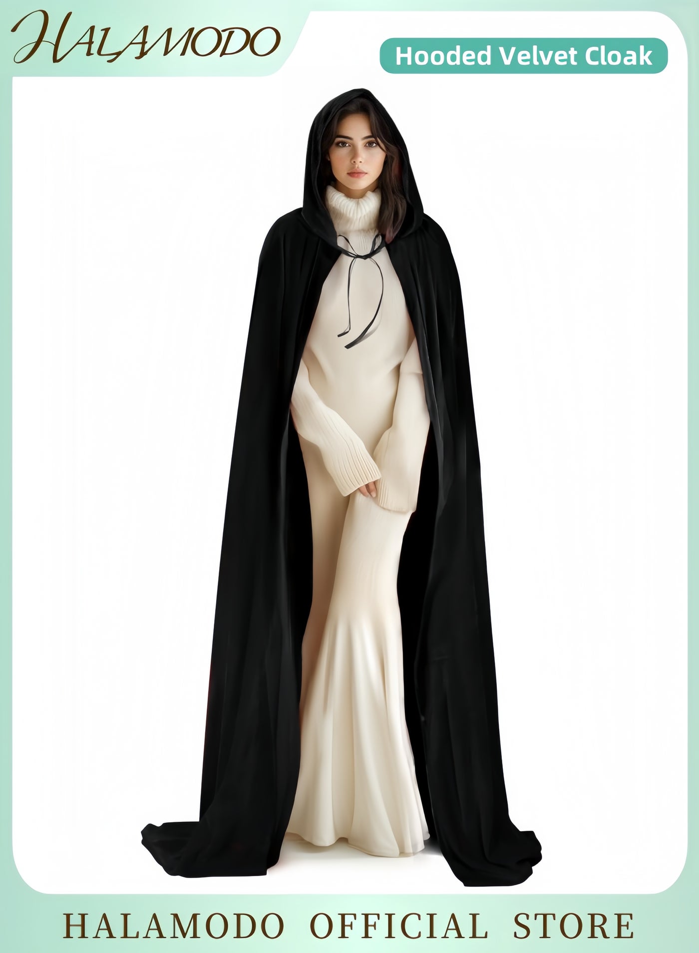 Unisex Hooded Velvet Cloak Cape Long Renaissance Medieval Robe Witch Wizard Cosplay Costume for Adults