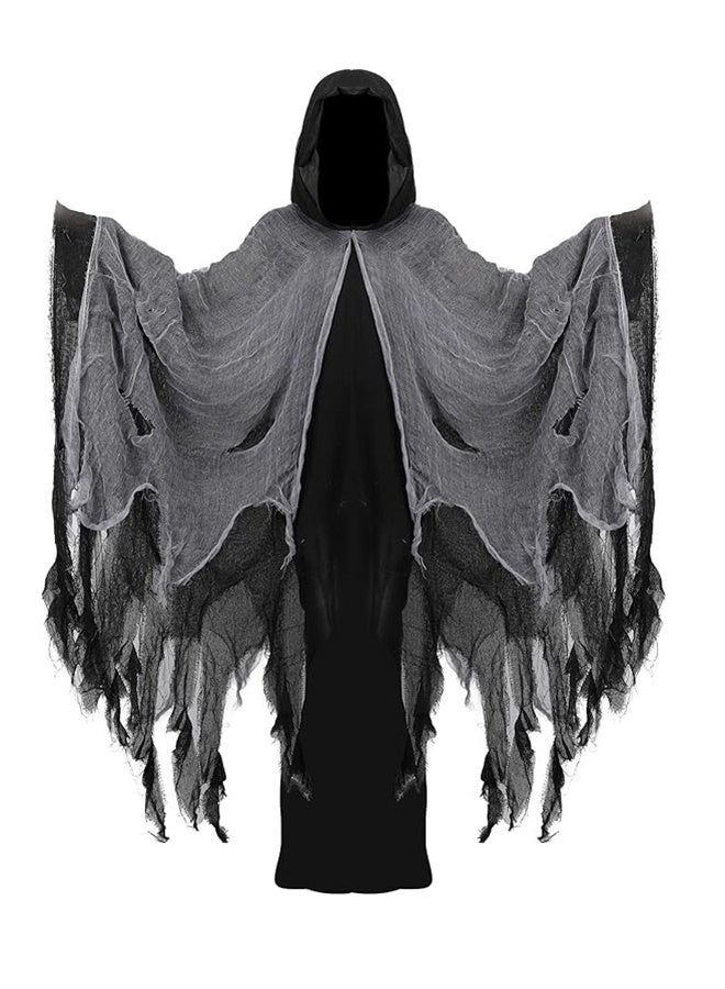 Halloween Hooded Cloak，Scary Halloween Costumes for Adult Cosplay Props, Horror Robe Costume Masquerade Party，Loose Scary Grim Reaper Role Play Mesh Cape