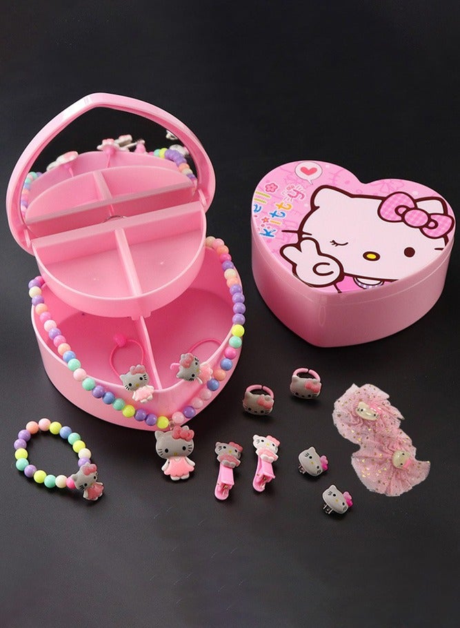 Pretend Play Jewelry Set with DIY Bracelet Beauty Kit Storage Box and Craft Activity for Girls