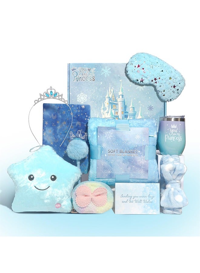 Beauenty Ice Star Toys for Girls Age 6-10,Star Gift Box Set for Girls,Girl Gifts with Blue Blanket Eye Mask and Tumbler,New Year Birthday Children's Day Gifts for Girls﻿ (Blue)
