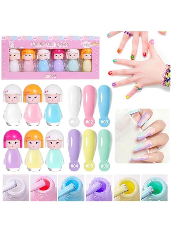 Kids Nail Polish, 6 Colors Non-Toxic Water Based Peel-Off Nail Polish Set, Non Toxic & Safe Nail Polish Set for Girls Ages 5+ for Parties, Birthday and Makeovers (6Colors)