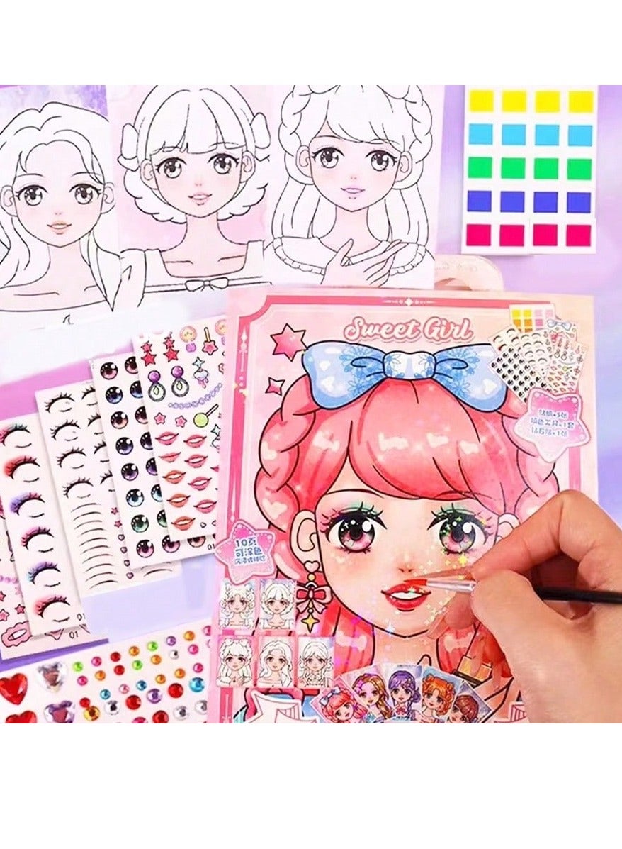 DIY Princess Makeup and Sticker Craft Kit – 1pc Reusable Handmade Set with Pink Paper Bag, Art Supplies, and Sparkling Decals – Fun Beauty Toy for Girls, Perfect for Birthday, Christmas, Easter, Thanksgiving, and New Year Gifts