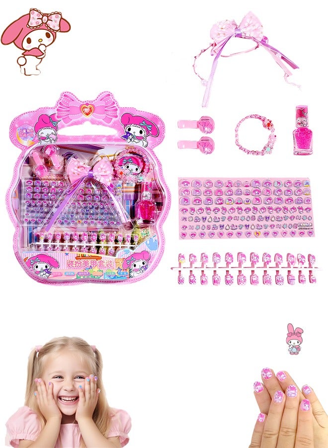 140-Piece False Nail Set, Kids Press on Nails Grils, Kids Makeup Toys, Self Adhesive  Nails, Multicolour
