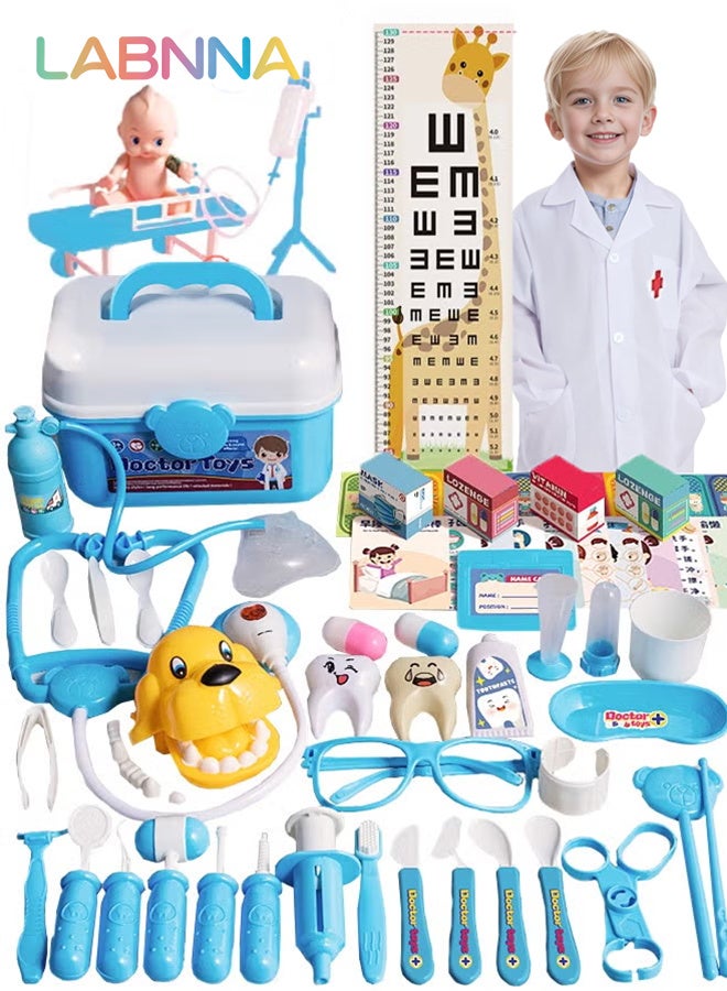65 Pcs Doctor Kit for Kids,Pretend Play Set for Boys Girls Fun Role Playing Game with Coat Carry Case and Accessories,Educational Toy Doctor Playset for Boys Girls Ages 3+ Blue
