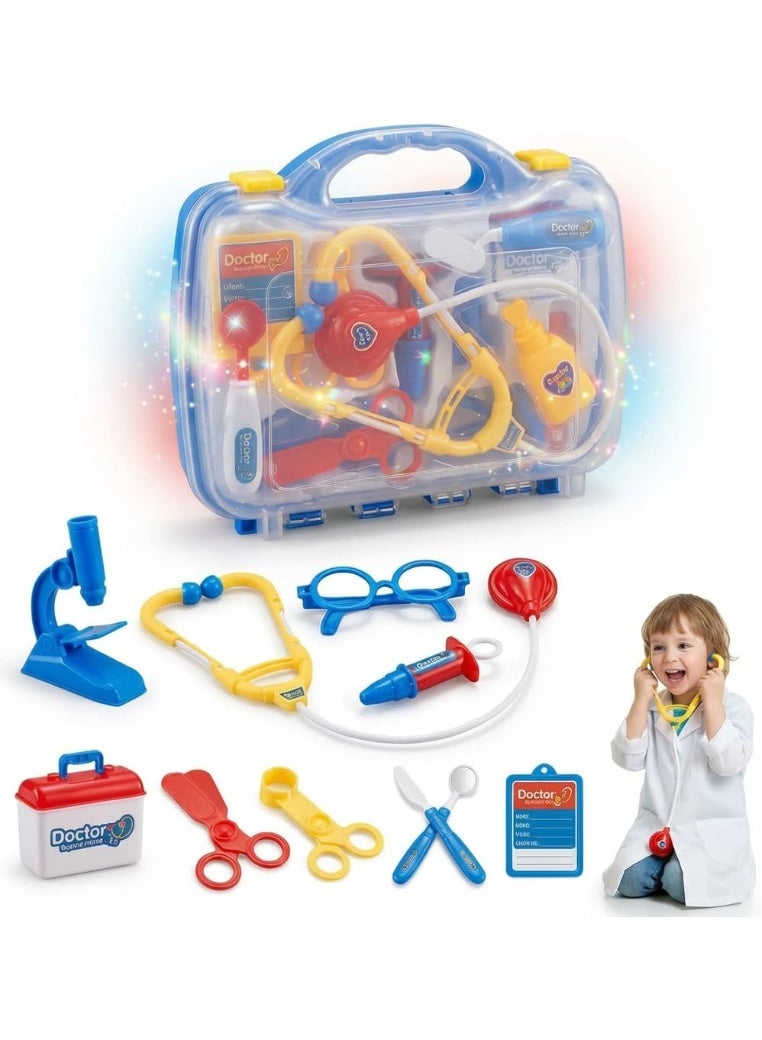 Kids Doctor Kit Pretend Play Set, 15-Piece Doctor Playset with Toy Microscope, Stethoscope & Glasses, Portable Carry Case, Role Play Gift for Boys & Girls Ages 3+