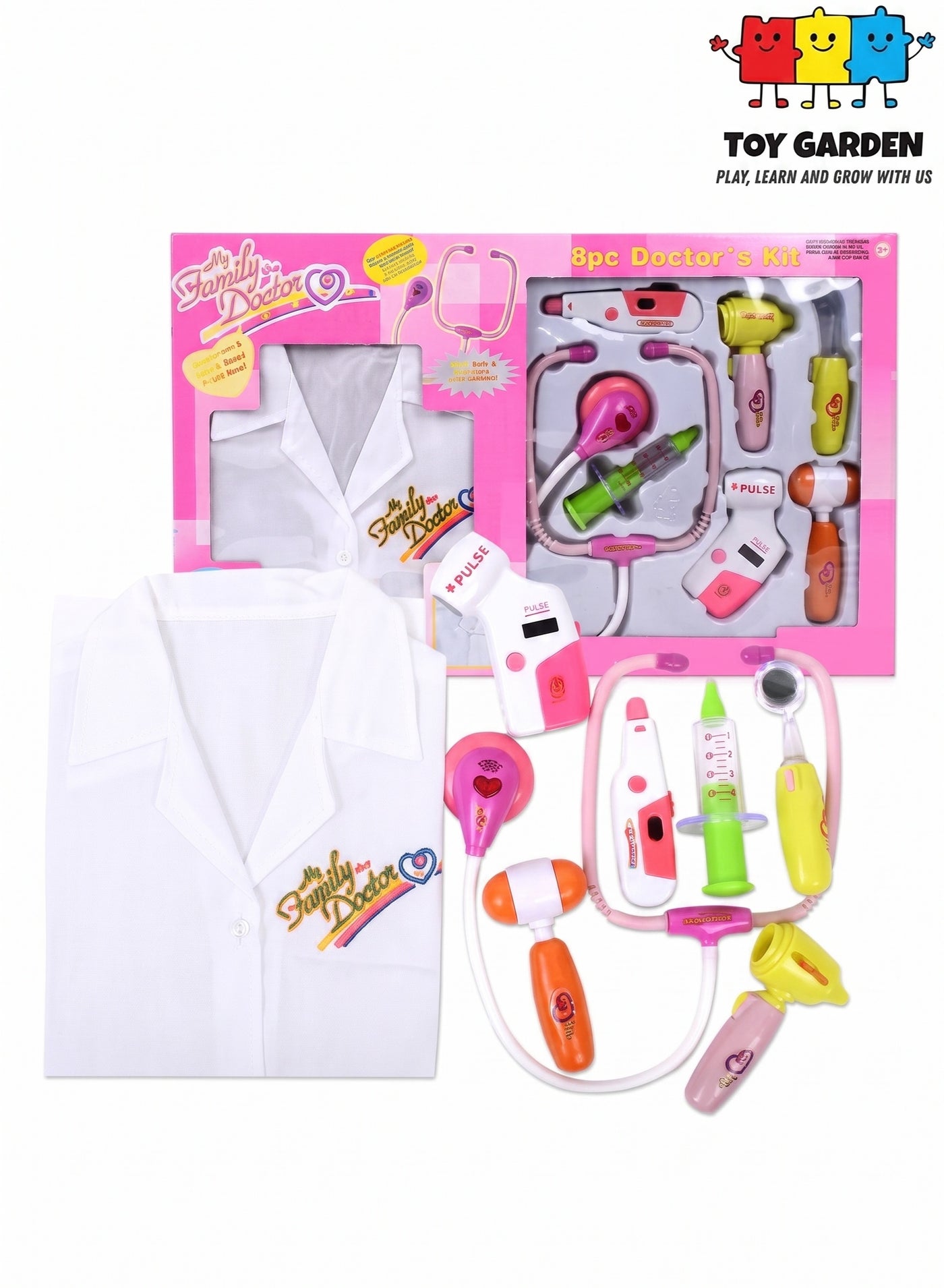 Doctor Set 8 Piece Medical Tool Kit Pretend Play Doctor Toys with Electronic Stethoscope Syringe Light and Sound Effects Professional Medical Station for Kids and Toddlers Creative Learning Gift