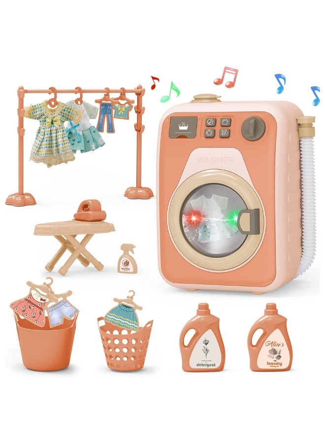 Mini Realistic Washing Machine Toy for Kids with Lights & Sounds – Comprehensive 20+ Piece Laundry Set with Ironing Board, Hangers, Baskets & Detergent – Educational Pretend Play Home Appliance Set for Ages 3+