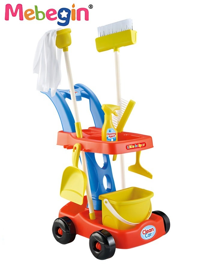 8PCS Cleaning Set for Kids, Simulation Cleaning Tools, Detachable Housekeeping Cart with Broom, Dust Pan and Spray Bottle, Creative House Cleaning Tools, Ideal Gift for Kids Aged 3+