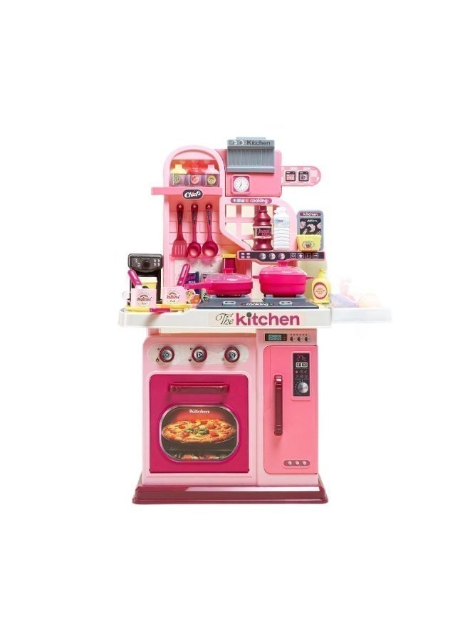 53 pcs Kids Kitchen Playset,Cooking Stove,Paly Sink,Oven,Kitchen Toys with Realistic Lights Sounds,Pretend Play Toys,Kitchen Toys for Toddlers 1 2 3 (Pink)