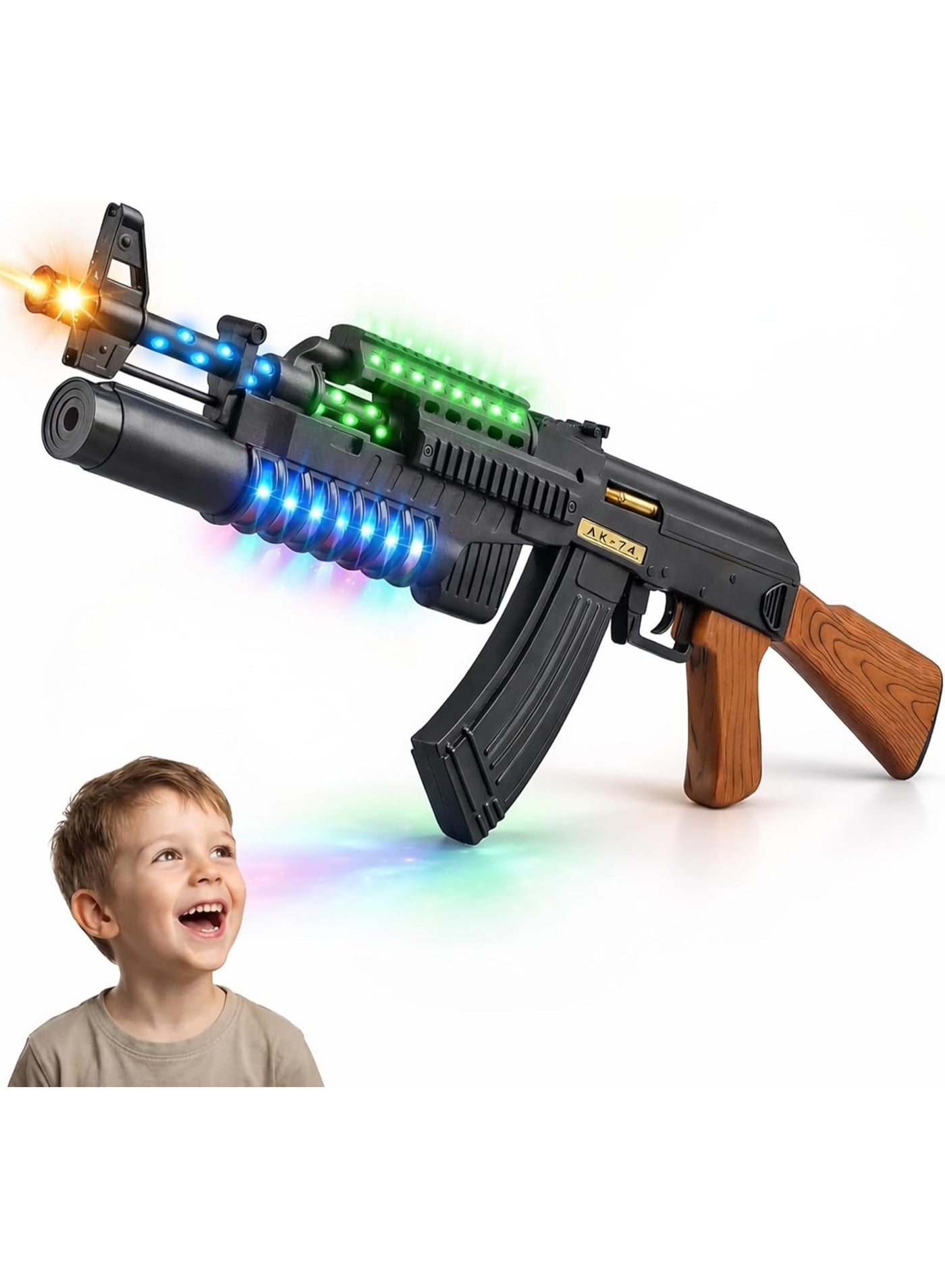 بندقية AK-74 لعبة للأطفال مع أضواء وصوت واهتزاز، بندقية إلكترونية مع رصاص متحرك، بندقية جيش LED متلألئة للأطفال من عمر 6 سنوات فما فوق