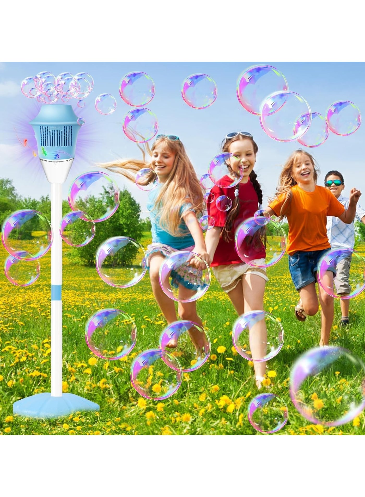 Bubble Machine with Light for Kids Automatic Height 47" Vertical Bubble Maker Battery Operated (Excluding Battery) Bubble Blower Outdoor Summer Toys for Birthday Party Wedding