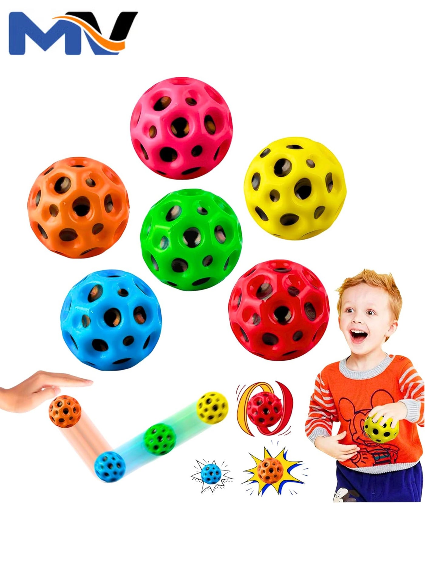 6pcs Moon Ball, Space Balls, Astro Jump Ball, Ultra High Bouncy Balls,Bouncing Ball Toy, Sounds Meteor Spaceball,Super High Pop Bouncing Space Ball for Improving Hand-Eye Coordination