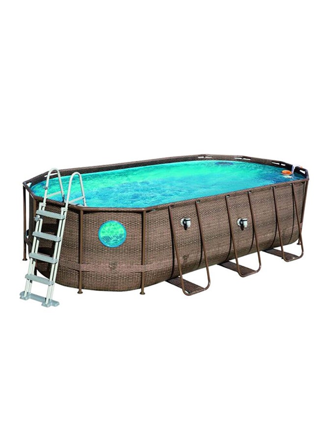 مجموعة حمام سباحة بيضاوية الشكل من سلسلة Power Steel Swim Vista Series II - حمام سباحة واحد، مضخة فلتر واحدة (متوافقة مع خرطوشة النوع Iii)، سلم أمان واحد، غطاء حمام سباحة واحد، موزع Chemconnect واحد