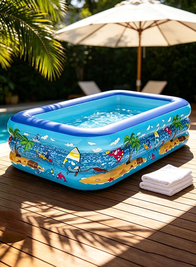 مسبح سباحة قابل للنفخ للأطفال 150x105x50 سم، مسبح أطفال PVC سميك 3 طبقات بقاعدة فقاعية مرنة، خالٍ من BPA، مسبح لعب مائي خارجي للحدائق والصيف