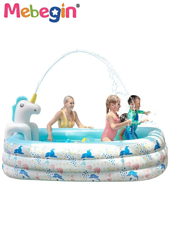 Horse Sprinkler Paddling Pool, Ideal Interactive Splash Pool, Cartoon Sprinkler Wading Pool, Sturdy Inflatable Swimming Pool, Full-Sized Family Blow up Pool, Outdoor Garden Pool, Great for Garden, Courtyard, Grassland, Beach and Swimming Pool, 240*165*60c