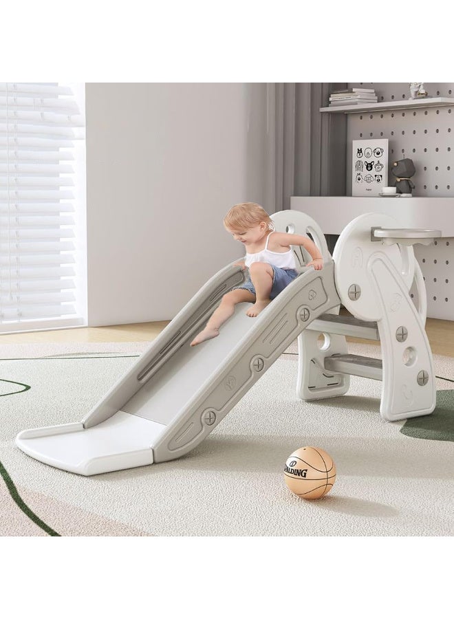 Slide for Kids,Toddler Slide Climber with Basketball Hoop,Baby Playset w/Long Slope,for 0-4 years Boys and Girls,Sturdy Playground for Indoor Outdoor