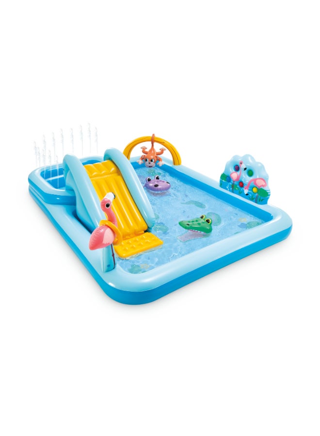 Jungle Adventure Inflatable Play Center with Slide & Water Sprayer – 244cm x 198cm x 71cm – Ages 2+ 244x198x71cm