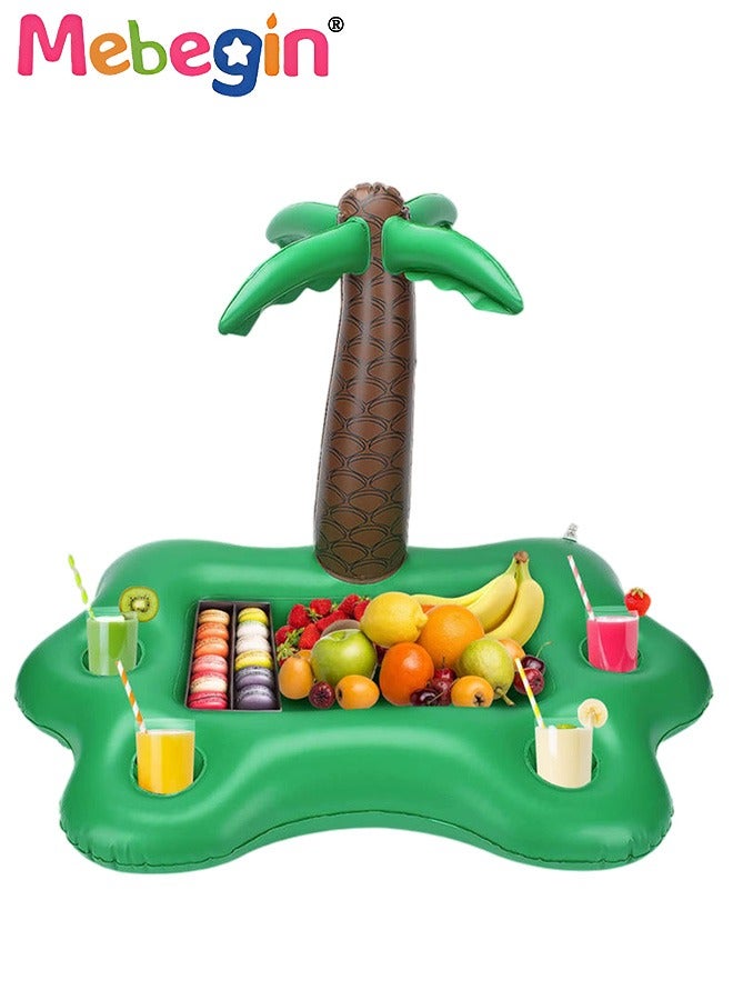95*55*55cm Inflatable Drink Holder, Coconut Tree Drink Floats for Swimming Pool, Drink Pool Floats with 4 Cup Holders and 1 Groove, Creative Pool Toys, Multifunctional Floating Drink Holder for Summer Beach Leisure and Party Decoration