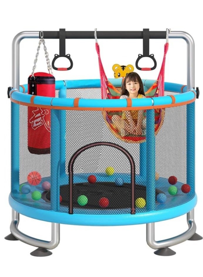 Trampoline for Kids, 5FT Indoor Outdoor Trampoline, Adjustable Gymnastics Bars, Kids & Adults Trampoline with Enclosure Net for Boys Girls Christmas Birthday Gifts