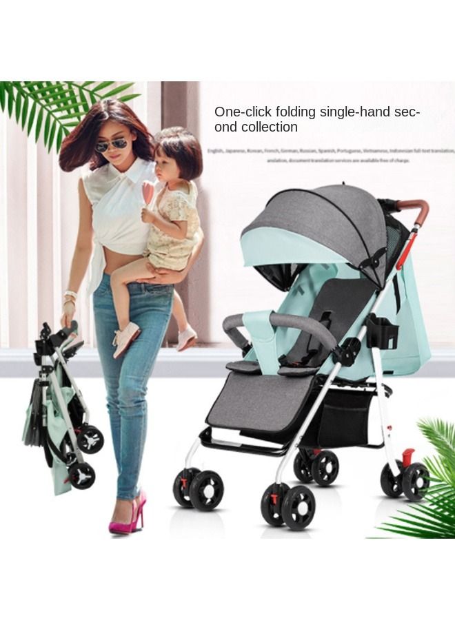 Lightweight Baby Stroller With One-click Folding, Two-way, Oversized Canopy, Removable Tray, and insect protection net, suitable for infants from 0 to 36 months, Adjustable Canopy, and Trolley Handle for Easy Air Travel, Stroller With 5-Point Safety Belt
