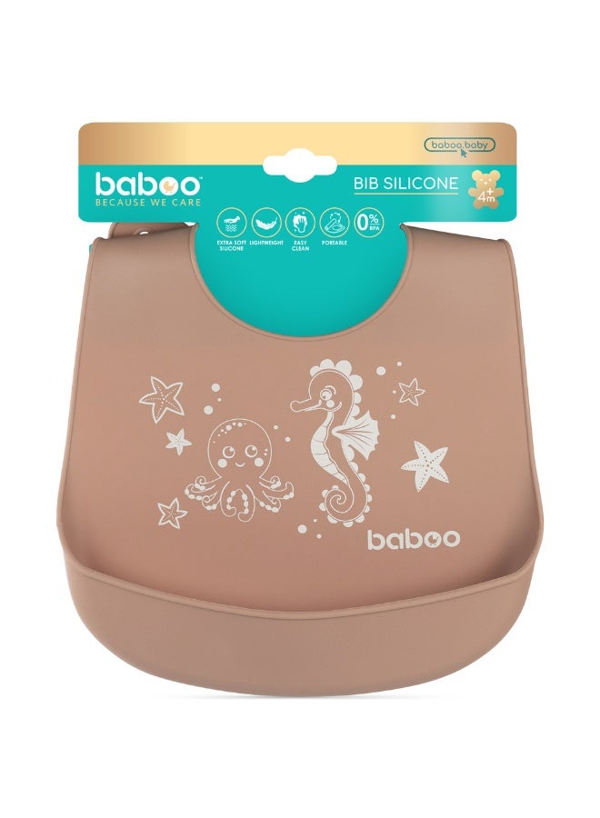 Baboo Baby Silicone Waterproof Bibs for babies and toddler with 6 Adjustable Neckline Buttons | Baby Feeding Bib for infants with Reusable, Easy Cleaning Bibs for Boys and Girls 4 Month Up  (Au Naturale)