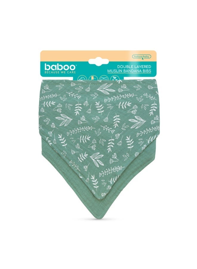 Baboo Double Layer Muslin Baby Bibs SuperSoft Baby Bibs 100% Cotton for Unisex Boys and Girls, Soft Absorbent Set for Teething and Drooling Premium Bamboo Bandana Drool Bibs - 2pc (Green)