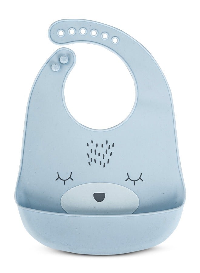 Baybee Baby Silicone Waterproof Bibs for New Born with Pocket & 6 Adjustable Neckline Buttons | Baby Feeding Bib for infants with Reusable, Easy Cleaning Bibs for Boys Girls 6 - 12 months (Blue)