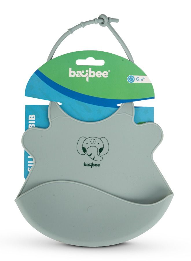 Baybee Baby Silicone Waterproof Bibs for New Born with Pocket & 6 Adjustable Neckline Buttons | Baby Feeding Bib for infants with Reusable, Easy Cleaning Bibs for Boys Girls 6 - 12 months (Green)