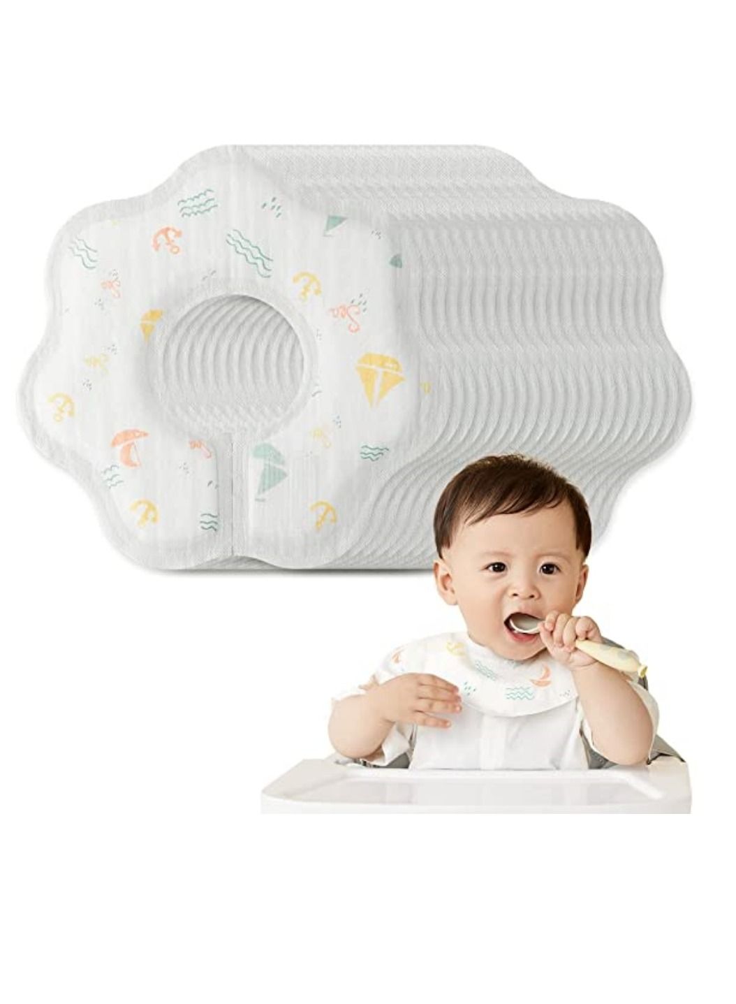 Baby Disposable Drooling Bibs 20 pcs, 360°Rotate Bibs for Teething and Drooling, Unisex Baby Bibs, Boat Pattern