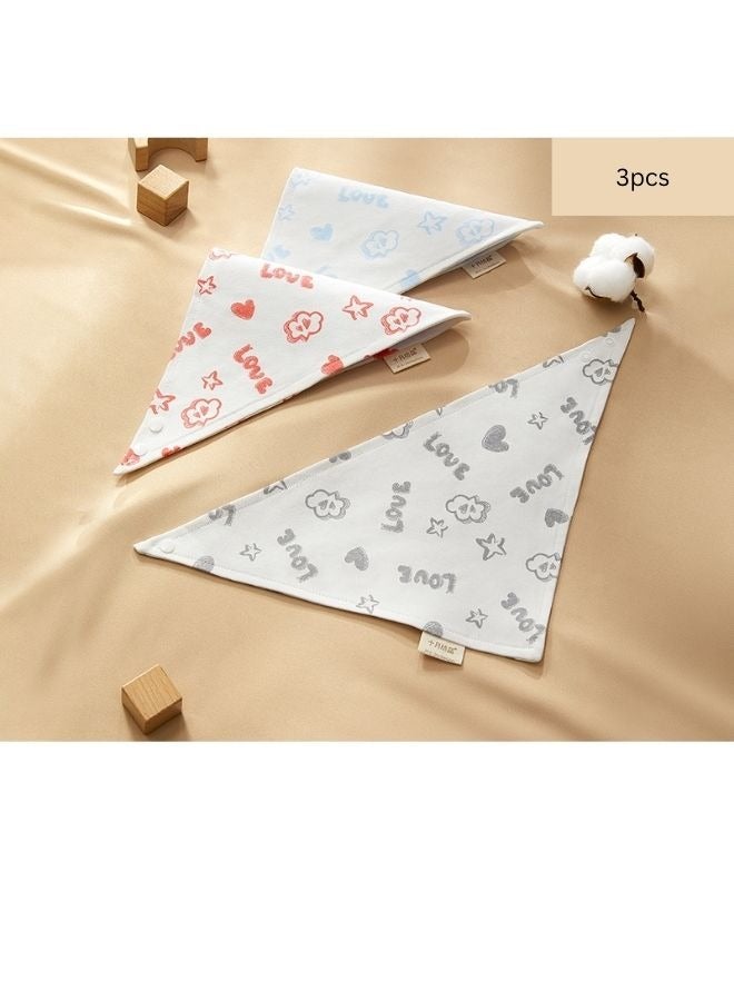 October Crystal 3 baby cotton triangle towels, Baby Cotton Bibs Towel, Baby Cotton 3Pcs Bibs Love Printing Soft Bandana for Newborn Size 30x30x42cm