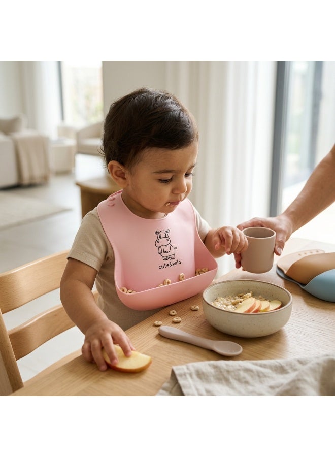 Silicone Baby Bibs Set of 2, Adjustable Waterproof Feeding Silicon Bib with Food Catch Pocket, BPA Free Soft Toddler Bib, Baby Led Weaning & Self Feeding Essentials, Easy Clean Baby Bib, 6M+